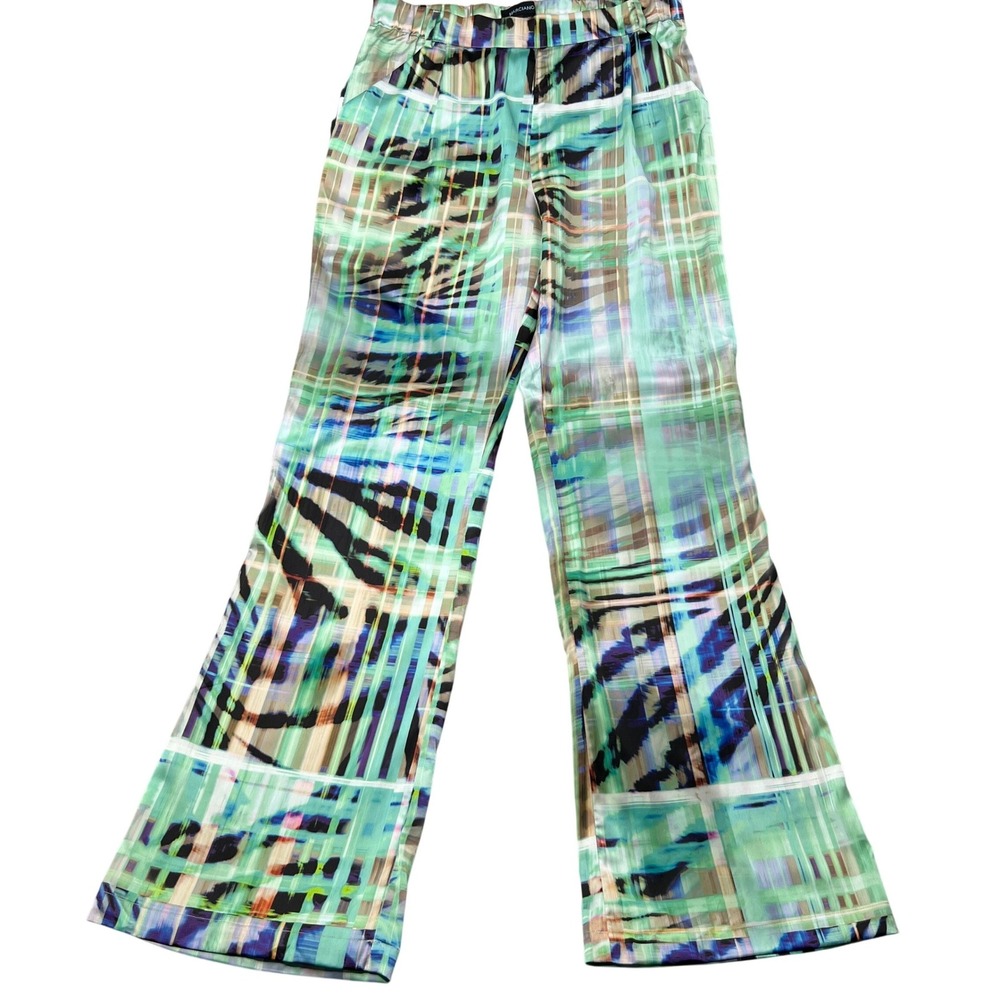 Marciano Womens Abstract Animal Print‎ Wide Leg Satin Pants Multi Color L NEW